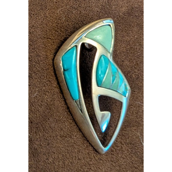 Carolyn Pollack Sterling Silver Turquoise Inlay Pendant 1.5” - Picture 1 of 5